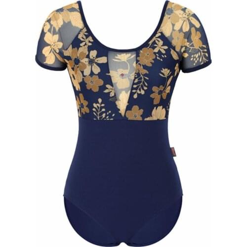 Ballet leotard adult dance leotard for women gymnastic leotard short sleeve ballerina dancewear floral mesh leotard bodysuit