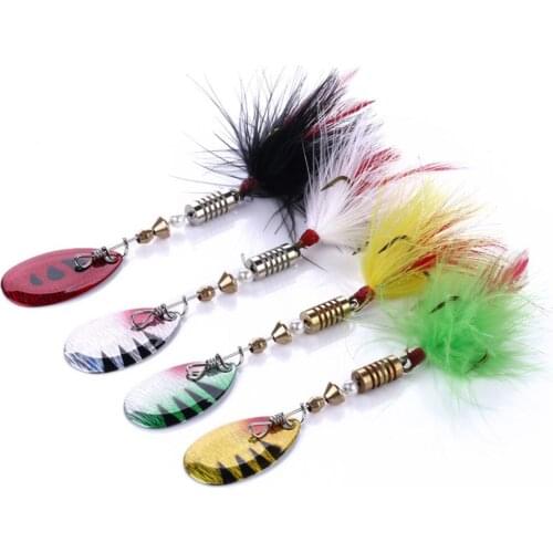 1pc Spinner Bait 7cm 5.5g Hard Spoon Bass Lures Metal Fishing Lure With Feather Treble Hooks For Pike Ice Fishing