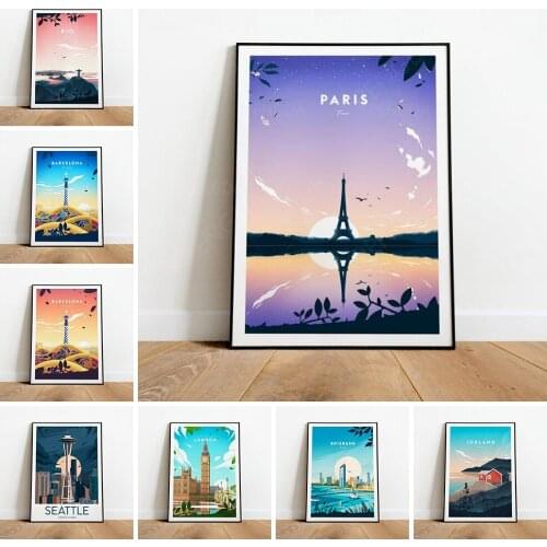 Home Decor Canvas Painting Cartoon View Sky Blue Mountain Pictures Wall Art Prints Modular Poster For Living Room No Framework