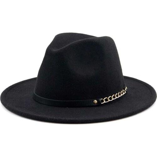 Felt Hat wool Men Fedora Hats with Chain Women Vintage Trilby Caps Wool Fedora Warm Jazz Hat Chapeau Femme feutre Panaman hat