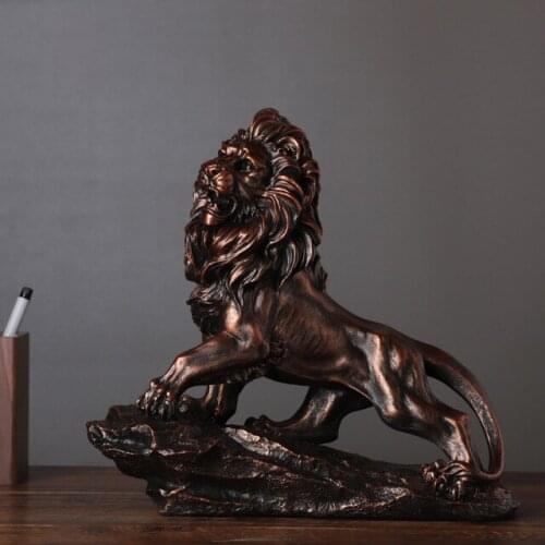 Chinese Oriental Lion Resin Statue Ornaments Store Office Cabinet Furnishing Crafts Home Bedroom Desktop Sculpture Decoration