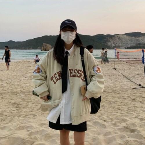 Baseball Uniform Jacket Women 2021 New Korean Fashion Jackets Trendy Spring Thin Loose Retro Couple Coats Female Harajuku Tops