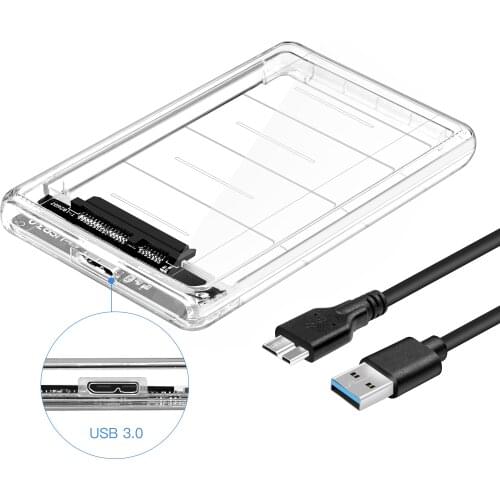 KUYiA 2.5 Inch Hard Drive Enclosure USB 3.0 5Gbps Transparent Storage Enclosure Box For 7mm 9mm SATA HDD SSD External Hard Disk