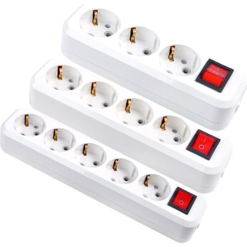 Multifunction White European 250V 10A 16A 3m 5m 3/4/5 Jack German Russia Korea Power Strip EU Extension Outlet Switch Socket