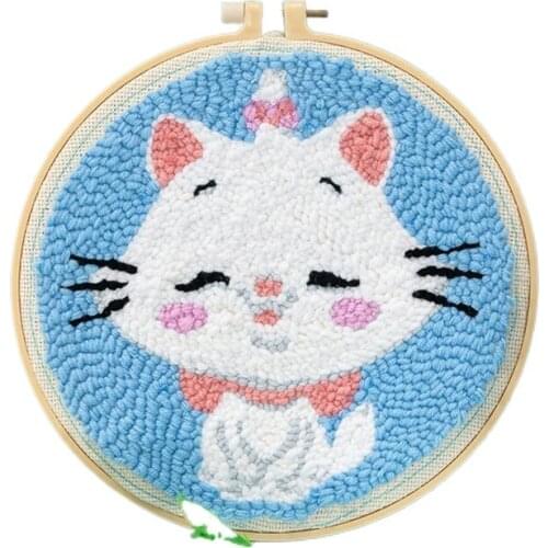 Lovely Cat Punch Needle Kits, Handmade Yarn Craft, DIY Beginner Embroidery Kit, Punch Kit with Yarn, Rug Hook Design Kit