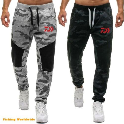 New Mens Sports Pants Camouflage Drawstring Plus Size Long DAIWA Fishing Pants Outdoor Men Trousers Spring Cargo Pants Men