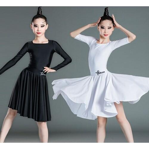 New Girls Dance Clothes Children Latin Dance Costume Half Sleeve Split Suit Practice Clothes Stage Competition Dresses SL5427
