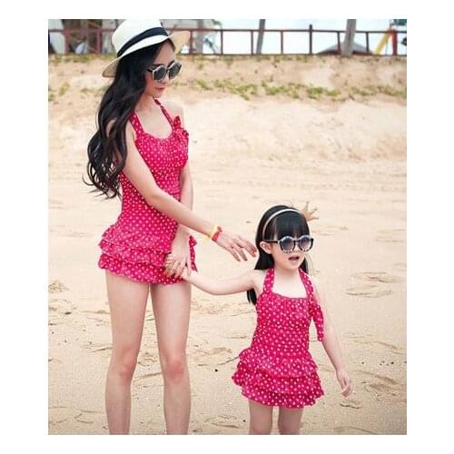Mother and Girls Swimming Clothing Super Quality Dot One-piece Family Holiday Swim Set Mom and Daughter Swimwear