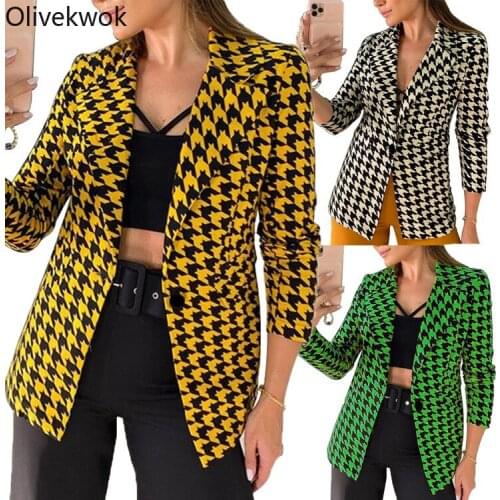 Olivekwok 2021 Autumn Woman Fashion Long Sleeve Casual Notched Single Button Womens Blazer