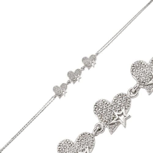 Original 925 Sterling Silver Three Hearts with Wristband for Women , Stylish, Aesthetic and Flashy, bracelet Types for Women