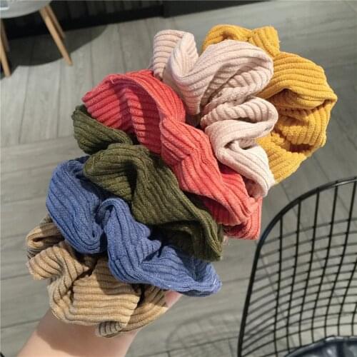 Autumn and Winter Women Warm Corduroy Big Hair Scrunchies Solid Soft Vintage Hair Gums Striped Fabric Rubber Bands For Hair Bun