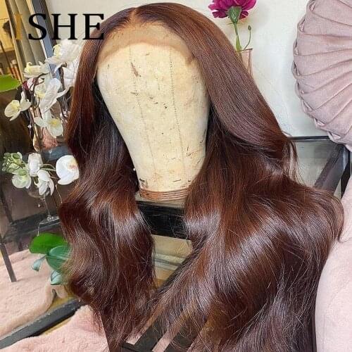 Body Wave Brown Color T Lace Human Hair Wig For Black Women Brazilian Lace Wig Pre Plucked T Part Remy Wig Bleached Knots ISHE