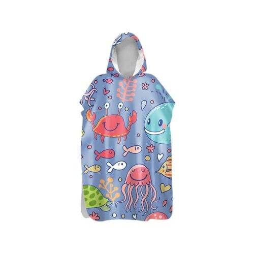 Micorfiber Marine Animal Prined Hooded Beach Towel For Adult&Kids Quick Dry Swimming Pool Poncho Bath Towel With Cloak Bathrobe