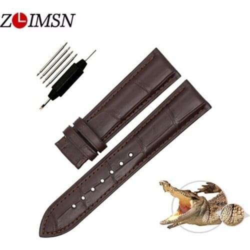 ZLIMSN Business Casual Bamboo Pattern Road Crocodile Genuine Leather Strap Black Brown 12mm 14mm 16mm 19mm 20mm 22mm Handmade