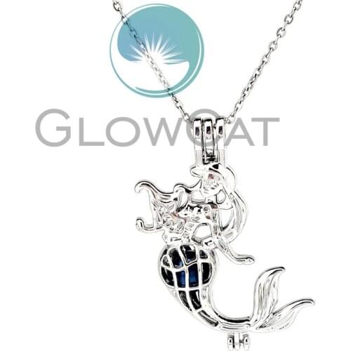 Christmas Gift Sea Mermaid Beads Cage Locket Pendant Perfume Diffuser Pearl Cage Necklace KK1166