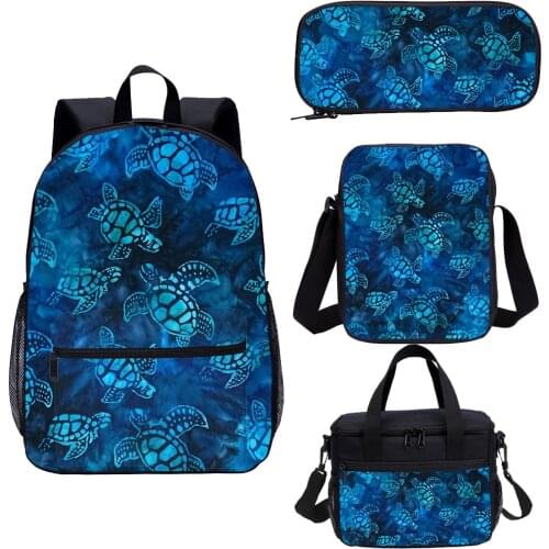 Small Turtles Images Print Backpack Child 4 Pcs Set Large Capacity Bookbag for Boys and Girl High Class School Student Daypack