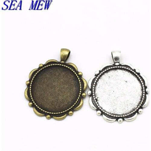 SEA MEW 30MM Round Cabochon Base Antique Bronze/Silver color Pendant Blank Setting Vintage Alloy Pendant DIY Jewelry Findings