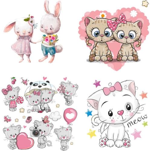 Lovely Animals Cat Thermal Heat Transfer For Clothing Iron On Cartoon Rabbit Transfers For Clothes Appliques For Baby T-shirt