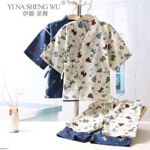 Japanese Style Traditional Clothing for Kid Boy Asian Infant Yukata Printing Kimono Soft Short Pants Set Sleepwear Party Outfit