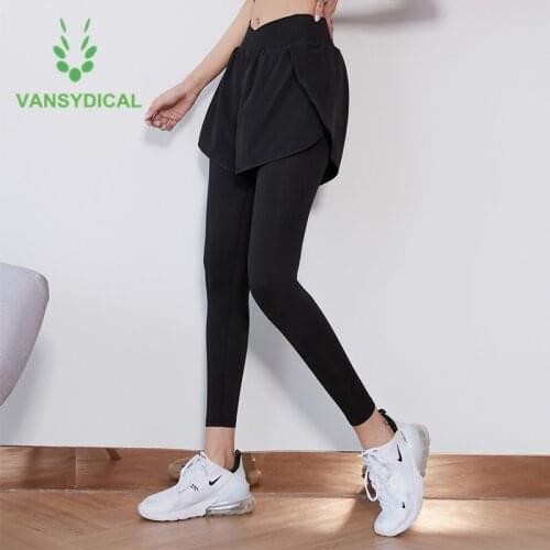 Vansydical 2 in 1 Yoga Pants High Waist Women Fake Two Piece Gym Running Tights Outdoor Fitness Workout Jogging Sports Leggings