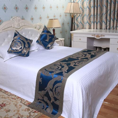 High Quality Blue Bed Runner Flora Plum Blossom Bed Flag Luxury Chinese Style Bed Spread Home Hotel Decoration Bed Cover