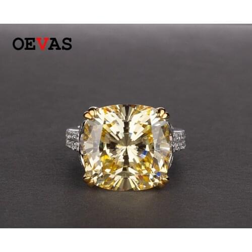 OEVAS Charms 14*14mm Natural Citrine Rings for Women 100% Genuine 925 Sterling Silver Fine Jewelry Engagement Anniversary Ring