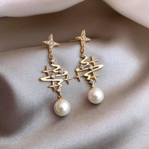 Korea Earrings Fashion Jewelry Gothic Starry Sky Crystal Simulation Pearl Oorbellen Statement Earrings Women Wholesale Brincos