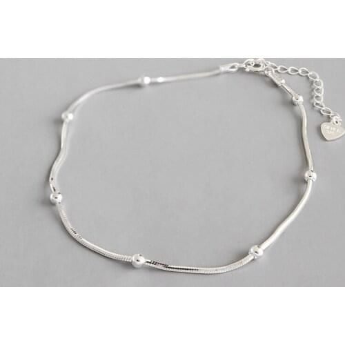 YPAY 100% Real 925 Sterling Silver Anklet For Women Simple Snake Chain Beaded Ankle Bracelet Fine Jewelry Drop Shipping YMA001
