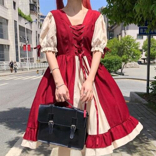 Bella 2021 new Summer Women Harajuku Japanese Lolita Sweet Lace Up Kawaii Style Short Sleeve Dress Female Sailor Collar Vestidos