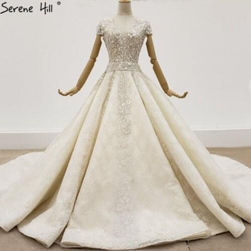 Serene Hill Ivory Luxury V-Neck Sexy Dubai Wedding Dress 2020 Sequins Beading High-end Bridal Wear Gown Custom Made CHX0136