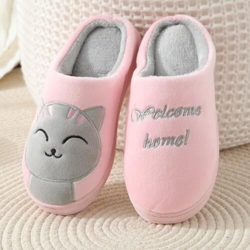 Winter Warm and Lovely Cartoon Cat Couple Home Cotton Slippers Women Indoor