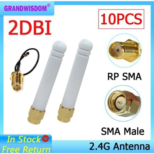 10pcs 2.4Ghz antenna wifi 2~3dbi SMA male 2.4 ghz antena wi fi Zigbee Small Size aerial + PCI U.FL IPX to RP-SMA Pigtail Cable