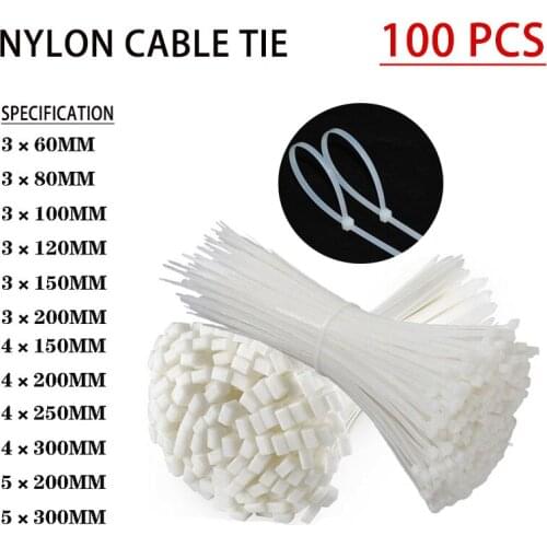 100pcs Self locking plastic Nylon cable tie white 5x300 cable tie retaining ring 3x200 industrial cable tie cable tie set