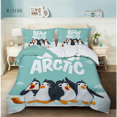 Home Living Luxury 3D Penguin Print 2/3Pcs Comfortable Duvet Cover PillowCase Bedding Sets Queen and King AU/EU/US Size