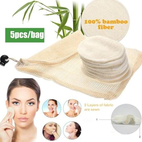5 Pcs/Bag Washable Portable Makeup Remover Pads Reusable Bamboo Cotton Facial Cleansing Pad Face Wipes Cleansing Tools
