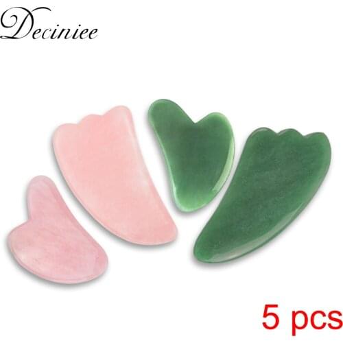 5PCS Rose Quartz Guasha Board Natural Jade Stone Gua Sha Scraper Set Face Massager Therapy For Face Neck Body Back Massage Tool