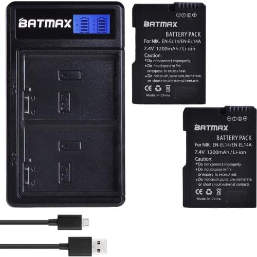 2pcs EN-EL14 EN-EL14a Camera Battery+LCD USB Dual Charger for Nikon P7800,P7700,P7100,P7000,D5500,D5300,D5200,D3200,D3300,D5100