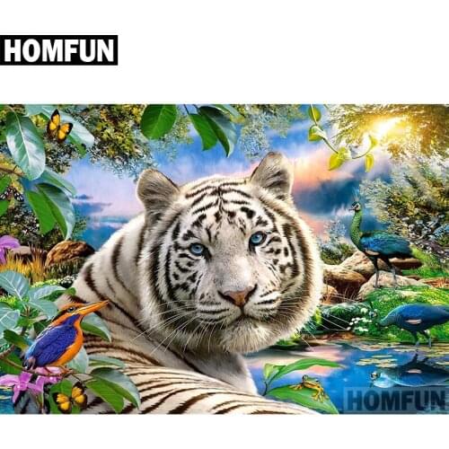 HOMFUN Full Square/Round Drill 5D DIY Diamond Painting "Animal tiger" Embroidery Cross Stitch 5D Home Decor Gift A04176