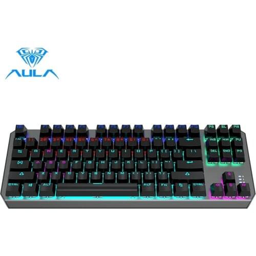 AULA Gaming Mechanical Keyboard Blue Black Switch USB Mix Backlit Wired Keyboard 87 Keys Anti-ghosting For Game Laptop PC