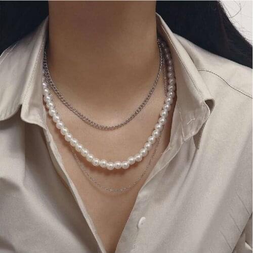 Chain Necklace for Women Top Quality Simple Multi Layer Femal Collar Necklace & Pendant Simulated Pearl Jewelry Collier Chokers