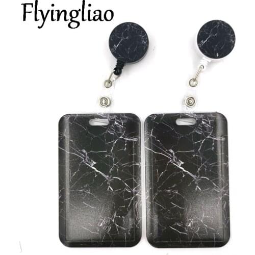 Black Marble Cute Credit Card Cover Lanyard Bags Retractable Badge Reel Student Nurse Exhibition Enfermera Name Clips Card ID