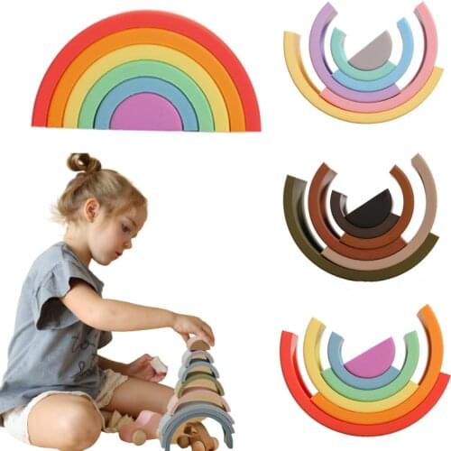Baby Silicone Stacking Rainbow Silicone Stacking Toys Food Grade Baby Teether Stacking Rainbow for Kids and Babies