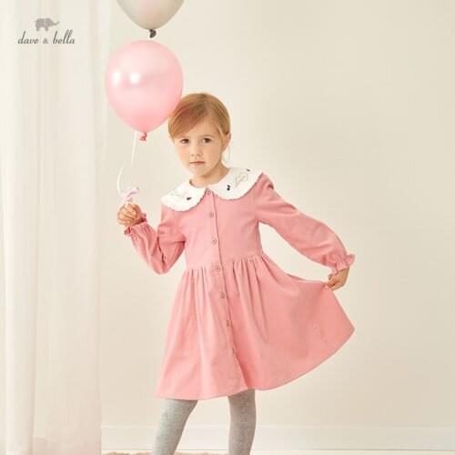 DKY19254 dave bella autumn girls fashion letter plaid print draped dress children sweet dress kids infant lolita clothes