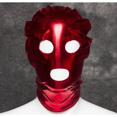 Exotic Accessories of Black Red Mask Handmade Cut Version Fetish Hoods with Adjustable Zipper for Eyes Mouth Open Sexy Costumes