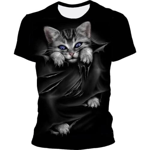 Printed T-shirt 2021 summer new casual wear 3D printing angry cat element top mens and womens short-sleeved O-neck clothing