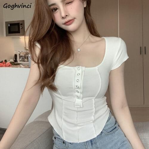 T-Shirts Women Solid Summer Newest Simple All-match Skinny Square Collar Sexy Mujer Tops Harajuku Fashion Designer Streetwear