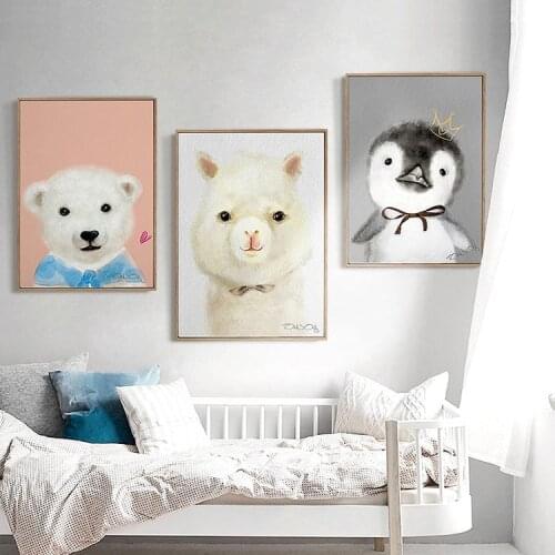 Cartoon Vivid Animals Pig Rabbit Penguin Wall Art Murals Poster&Prints Canvas Painting For Kids Bedroom Wall Picture Home Decor