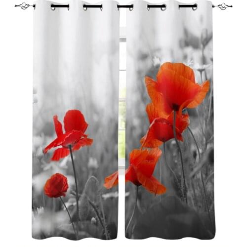 Poppy Flower Red Window Curtains for Living Room Bedroom Kitchen Modern Curtains Home Decoration Drapes Blinds