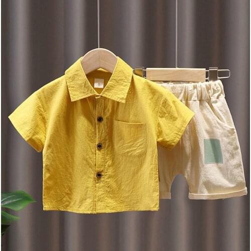 1-5 Years Children Boys Clothes Set Turn-down Collar T-Shirt +Short Pants Summer Fashion Outfit Kids Boys Yellow Clothes Suit