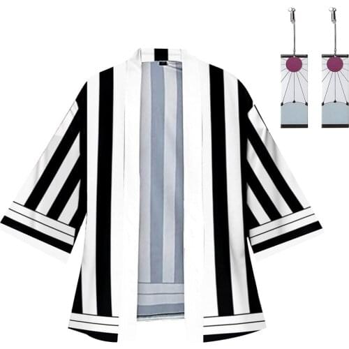 Demon Slayer Iguro Obanai Cosplay Costume With Earrings Cloak Shirt Robe Kimono Tomioka Giyuu Coat Himejima Gyoumei
